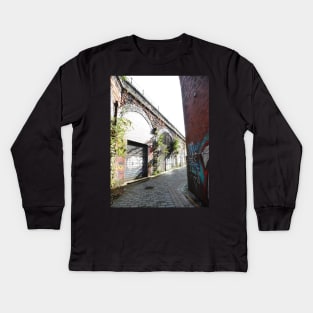 Scottish Photography Series (Vectorized) - Cobbled Glasgow Lane Kids Long Sleeve T-Shirt